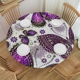 thumbnail image 1 of HAOXIT Gold Floral Purple Butterfly Round Fitted Tablecloth with Elastic Protector Table Kitchen Dinner Waterproof Oil-Proof Table Covers  46"-50, 1 of 8