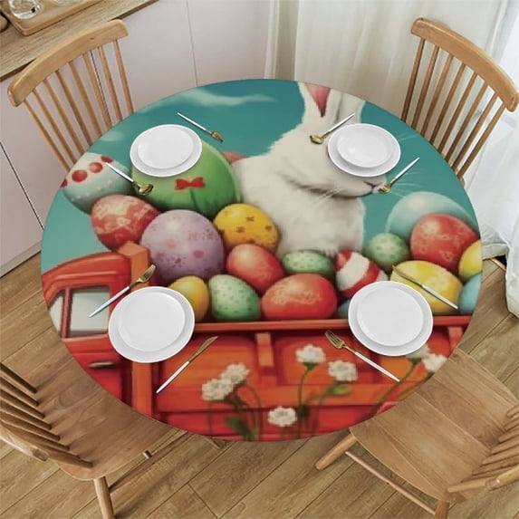 HAOXIT Golden Sun Moon Stars Round Tablecloth Washable, Circle Table Cover (Fit for Round Table) for Dining Kitchen ChristmasDecor 38-42