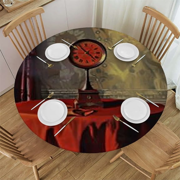 HAOXIT Gothic Tablecloth, Room with Mystic in Fairy Tale Image Print, Round Table Cover for Dining Room Kitchen Decor
