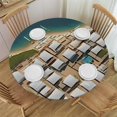 thumbnail image 1 of HAOXIT Greek Architecture Printed Patterns Round Fitted Tablecloth with Elastic Edged Table Cover for Round Table 46-50, 1 of 8