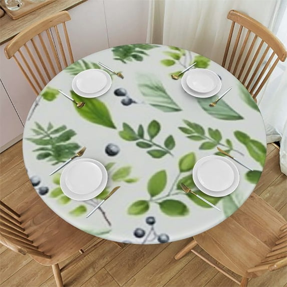 HAOXIT Green Leaves Sage Round Tablecloth - Waterproof & Wrinkle Resistant Washable Fabric Spring Summer Farmhouse Table Cloth for Dining Room Party Outdoor Picnic 38-42