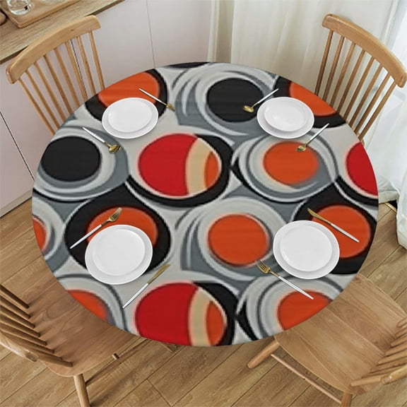 HAOXIT Grey Tablecloth, Various Colorful Circles and Weird Graphic Print Modern Design Art, Round Table Cover for Dining Room Kitchen Decor 31-35