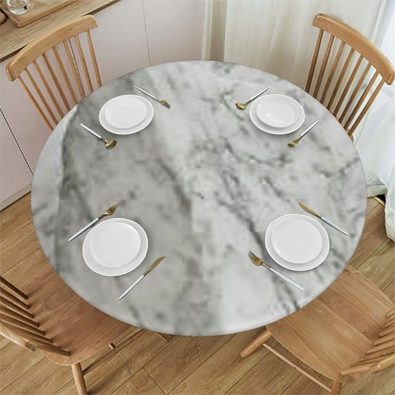 HAOXIT Grey White Tablecloth Round Modern White Table Cover Waterproof Polyester Cover Table Kitchen Table Cloth Cover Anti-Slip Table Cover for Home Dinning Tabletop Decor 42-46