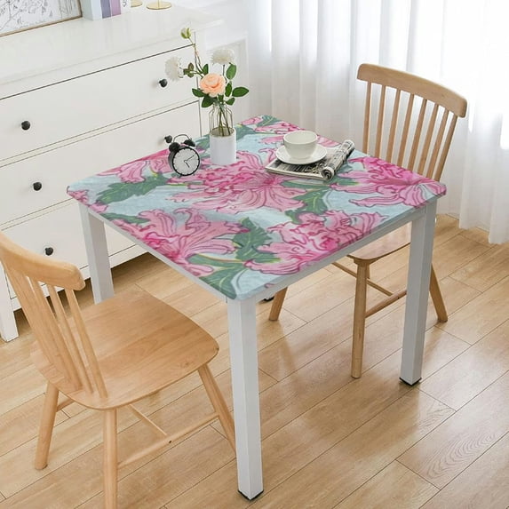 HAOXIT Gulbahar White Pink Spring Summer Square Tablecloth, Block Print Table Cloth for Dining, Weddings, Outdoors, Parties, Grand Millenial Home Decor 40*40