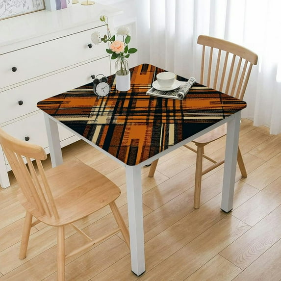 HAOXIT Halloween Decor Halloween Tablecloth Checkered Orange Table Cloth Ideal Gifts Waterproof Outdoor Table Cloth Square Tablecloths for Kitchen Dining Room Picnic Party 54''x54''