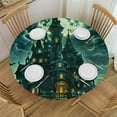 thumbnail image 1 of HAOXIT Halloween Round Fitted Tablecloth, Halloween Style Pattern, Elastic Edge, Waterproof and wipeable, Suitable for Wedding/Banquet/Restaurant/Party, Fit for Round Table 46-50, 1 of 8