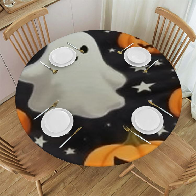 HAOXIT Halloween Round Pumpkin Ghost Circle Table Cloths Black Orange