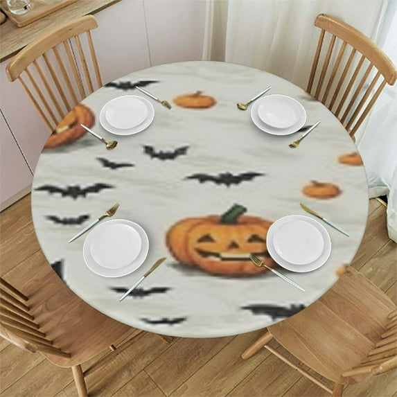 HAOXIT Halloween Tablecloth Round Halloween Decor Ghost Pumpkin Table Cloth Washable Polyester Table Cover for Halloween Holiday Party Dinner Home Decor 31-35