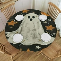 HAOXIT Halloween Tablecloth Round- Pumpkin Circle Table Cloths Black Orange Pumpkins Table Cover Tabletop for Dining Kitchen Party Holiday 31-35
