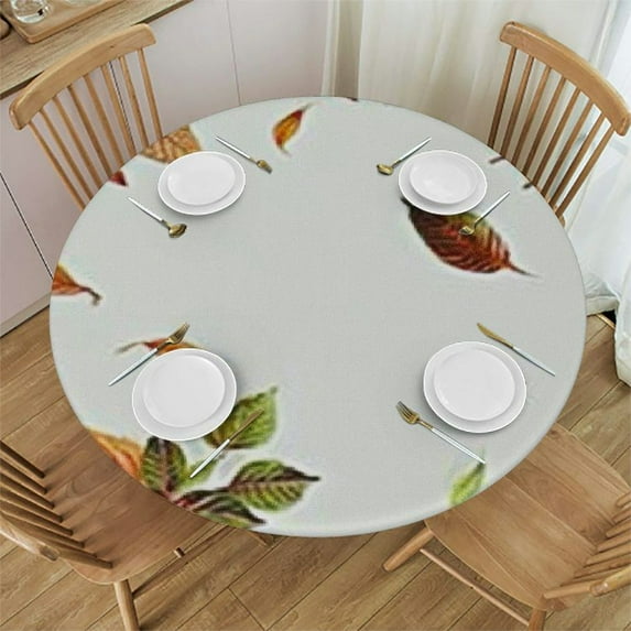 HAOXIT Happy Autumn Round Fall Leaf Harvest Table Cloths Polyester Fabric Thanksgiving Fall Leaf Table Cover for Dining Room Autumn/Fall 38-42
