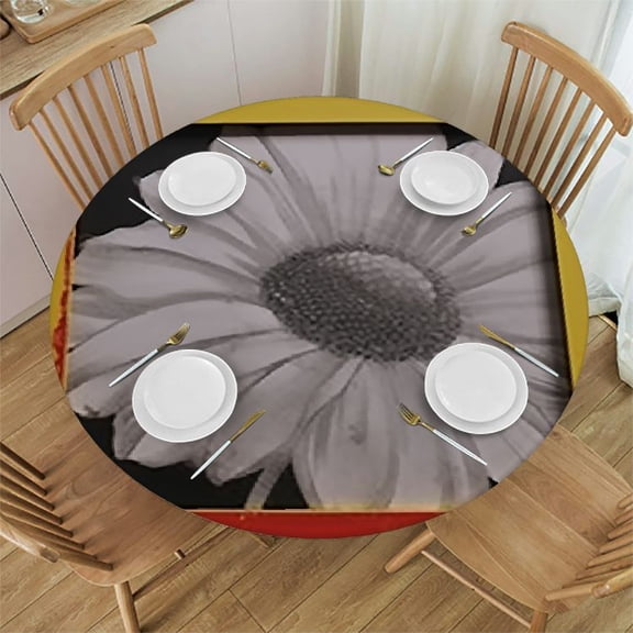 HAOXIT Heavy Round Tablecloth with Flannel Backing Waterproof Oil-Proof Table Cloth Stain-Resistant Wipeable Round or Round Table Cover for Indoor and Outdoor 42-46
