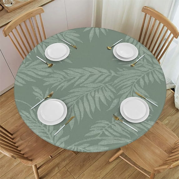 HAOXIT Heavy Round Tablecloth with Flannel Backing Waterproof Oil-Proof Table Cloth Stain-Resistant Wipeable Round Table Cover 54-58