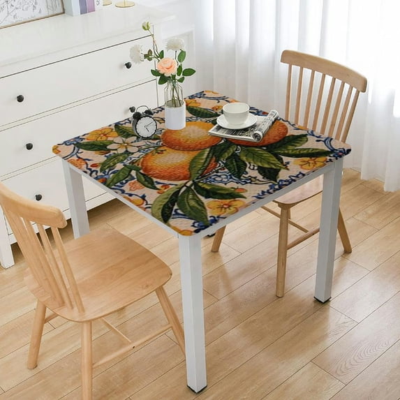 HAOXIT Home Fashions Capri Lemon Double-Bordered Spring/Summer Fabric Tablecloth, Rectangle 46*46
