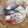 thumbnail image 1 of HAOXIT Humming Round Table Cloth, and Curvy Lines Nostalgic Art, Indoor Dining and Outdoor Patio Use, Fits Round Table, Purple Black 46-50, 1 of 8