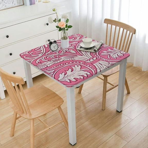 HAOXIT Indian Handblock Print Table Cloth Canvas Table Cover Rustic Farmhouse Thanksgiving Christmas Festive Holiday Decor for Dining Table|Pink Rose 40*40