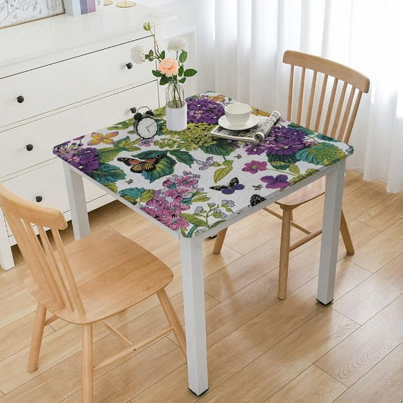 HAOXIT Indoor/Outdoor Print Fabric Tablecloth, Lilac Hydrangea and Design, Stain and Water Resistant Tablecloth 52*52