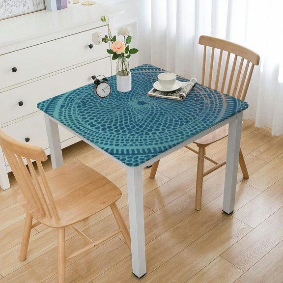 HAOXIT  Indoor/Outdoor Re-Usable Tabletop Collection Tonal Lattice, Machine Washable, Tablecloth,Square, Storm Blue white