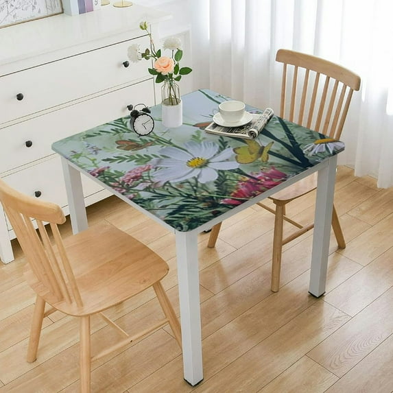HAOXIT Indoor Outdoor Stain and Wrinkle Resistant Polyester Fabric Floral Table Cloth Wipe Clean Decorative Table Cover for Dining Table Buffet Party 52*52