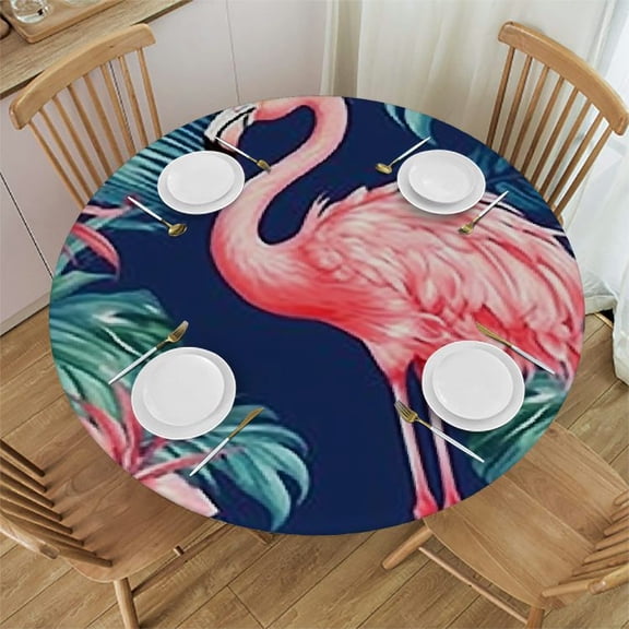 HAOXIT Indoor Outdoor Tabletop for Spring Summer Decorations, and Dinner Parties - Stain and Water Resistant, Flamingo Dancing, Tablecloth,Round 46-50