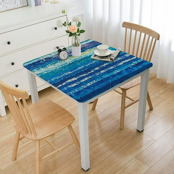 HAOXIT Indoor Outdoor Tabletop for Spring Summer Decorations, Picnics and Dinner Parties - Stain and Water Resistant, Crayon Art (Ocean), Tablecloth 46*46