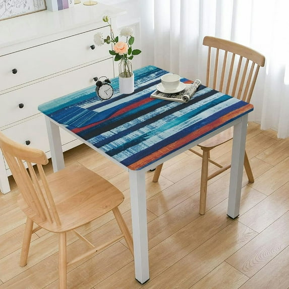 HAOXIT Indoor Outdoor Tabletop for Spring Summer Decorations, Picnics and Dinner Parties - Wrinkle Free, Stain and Water Resistant, Crayon Art (Ocean), Rectangle Tablecloth, 40*40