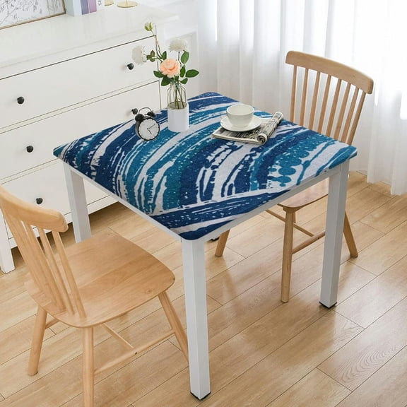HAOXIT Indoor Outdoor Tabletop for Spring Summer Decorations, Picnics and Dinner Parties - Stain and Water Resistant, Crayon Art (Ocean) 46*46