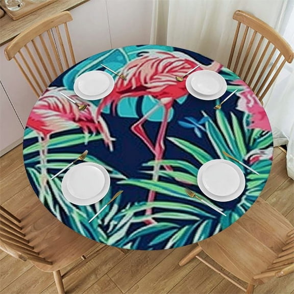 HAOXIT Indoor Outdoor Tabletop for Spring Summer Decorations, and Dinner Parties - Stain and Water Resistant, Flamingo Dancing, Tablecloth 42-46