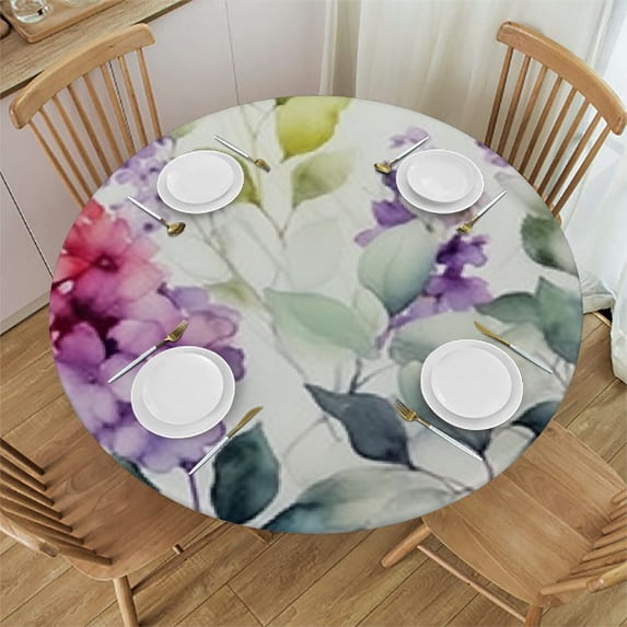 HAOXIT Jacquard Tablecloth for Round Tables Wildflowers Floral Herbs Washable Table Cover,Flowers Birds Floral Table Cloth for Kitchen Dining Indoor Outdoor Tabletop Decoration 46-50