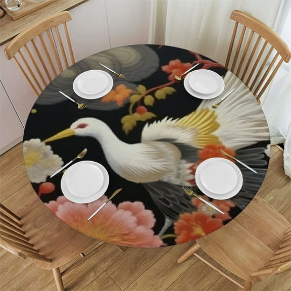 HAOXIT Japanese Crane Tablecloth Rectangular Asian Oriental Heron Bird Floral Branch Clouds Oblong Table Cloth Decorations for Home 31-35