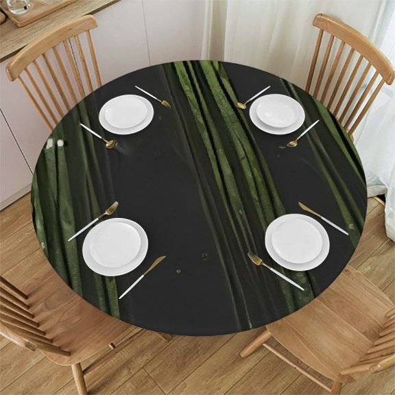 HAOXIT Jungle Scenery Round Fitted Tablecloth with Elastic Edged Table Cover for Round Table 38-42