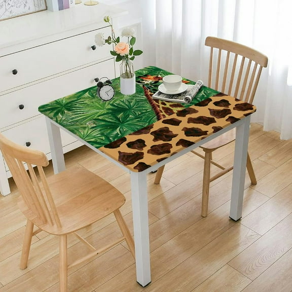 HAOXIT Jungle Theme Table Cover Tropical Leaf Print Square Table Cloths Decoration for Zoo Jungle Safari Party 46*46