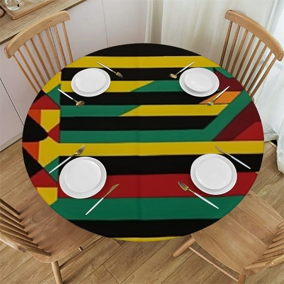 HAOXIT Kente Pattern Tablecloth, Ethnic Pattern with and Zigzags Uganda Zimbabwe , Dining Room Kitchen Round Table Cover 31-35
