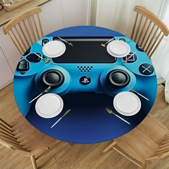 HAOXIT Kids Gaming Teens Men Tablecloth Home Decor, Classic Fashion Video Games Gamer Black Blue Controller Waterproof Oil-Proof Spill-Proof Durable Round Tablecloth 38-42