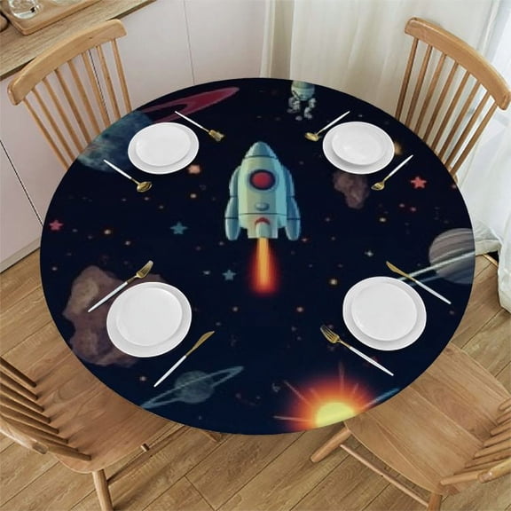 HAOXIT Kids Space Rocket Tablecloth, Outer Space Rockets Comets Table Cloth Cover for Home Kitchen Dining Room Party Outdoor Picnic 54-58