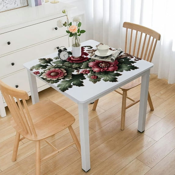 HAOXIT Lace Embroidered Table Cloth,Rectangular Farmhouse TableCover,Classic Oblong Antique Flower Decor Macrame Tablecloth (Burgundy, Rectangle/Oblong 44''x44''
