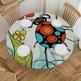 thumbnail image 1 of HAOXIT Ladybugs Tablecloth, Flowers Round Dome-Shaped Ladybugs Illustration Luck, Round Table Cover for Dining Room Kitchen Decor, 1 of 8