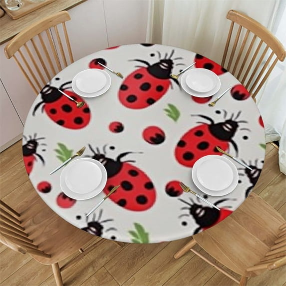 HAOXIT Ladybugs Tablecloth, Ladybugs Pattern Bunch of Bugs Insect Theme Playroom, Round Table Cover for Dining Room Kitchen Decor
