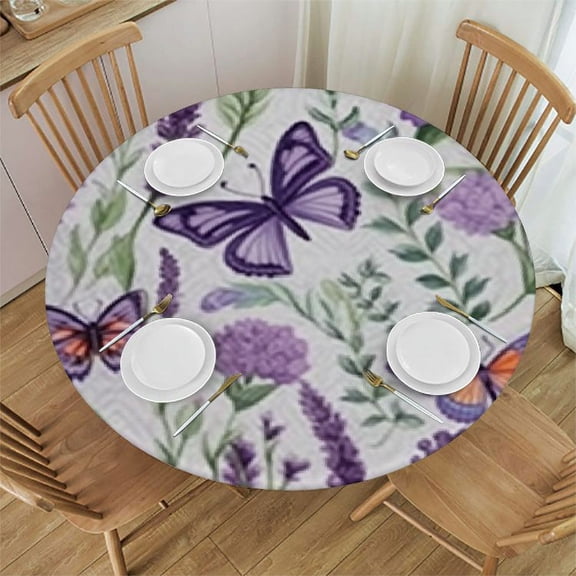 HAOXIT Lavenders Purple Flowers Round s Circular Table Cloths Washable Polyester Tabletop for Picnic Dining Decor 54-58