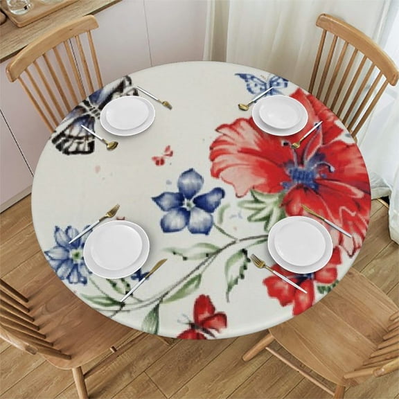 HAOXIT Lavenders Round Tablecloth Purple Floral Circular Washable Polyester Table Cloths Cover Tabletop for Home Kitchen Dining Room Party Picnic 38-42