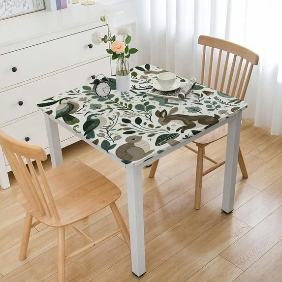 HAOXIT Linen Table Runner Dresser Scarves, Fall Forest Rectangle Tablecloths for Farmhouse Kitchen Dining Wedding Picnic Party, Cute Cartoon Animals 44''x44''