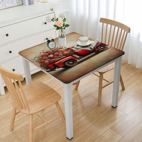 HAOXIT Linen Table Runner Dresser Scarves, with Valentine Rose Rectangle Tablecloths for Dining Wedding , Vintage Newspaper 44''x44''