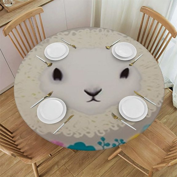 HAOXIT  Llama Flowers Tablecloth Cute Girly Alpaca Round Stain Resistant, Spillproof and Washable Table Cloth 42-46