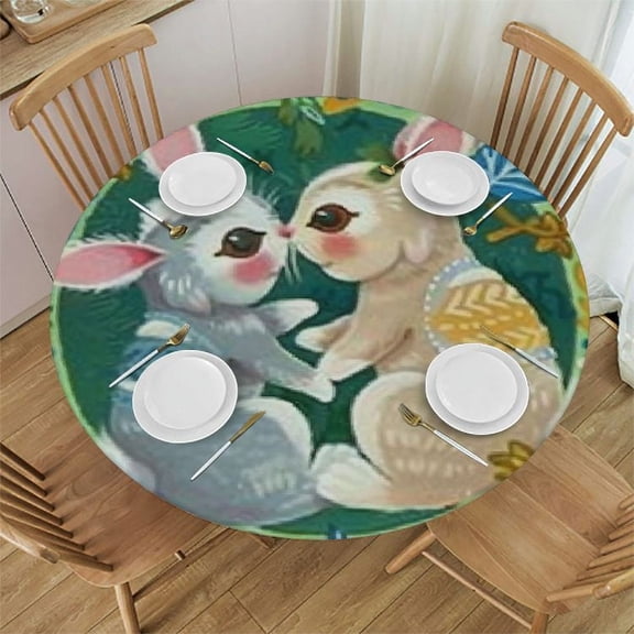 HAOXIT Love Heart Round Tablecloth Washable Polyester Trim, Leave Circle Table Cloth Cover for Party Dinning Tabletop 46-50