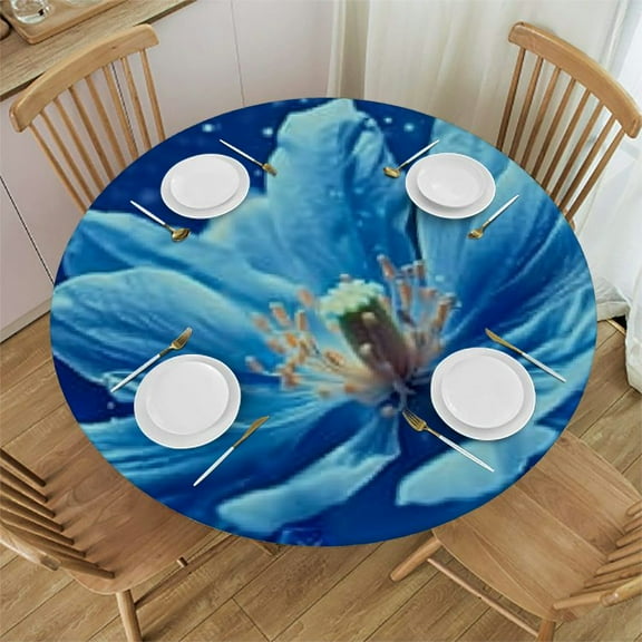 HAOXIT  Magic Lotus Floral Table Cloth Waterlily Flower and Moon in Starry Night Water Resistance Microfiber Tablecloth, Decorative Table Cover 54-58