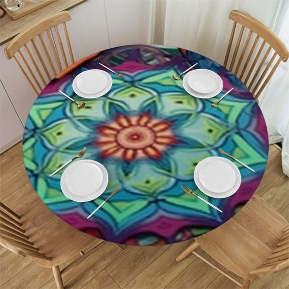 HAOXIT Mandala Pattern Tablecloth for Round Tables Mexican Moroccan Bohemian Style Mandala Picnic Table Cover Indoor and Outdoor Table Cloth Camping Tablecloths for Dinner Kitchen 31-35