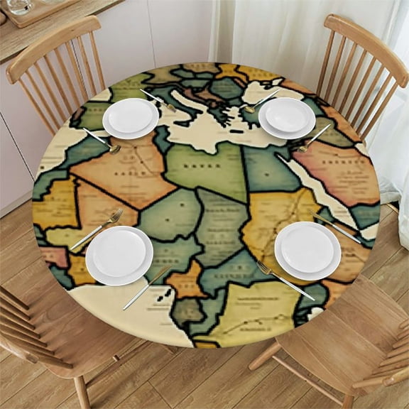 HAOXIT Map, Water-Proof Tablecloth, Old World Map in Retro Style Colors Designs, Birthday Holiday Fabric Tablecloth, Cream Pale Coffee 31-35