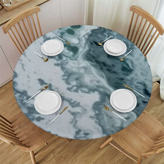 HAOXIT Marble Blue Green Round Tablecloth Abstract Ocean Rock Splashes Marble Pattern Table Cloth Dining Table Cover for Home Kitchen Restaurant Party Buffet Picnic 46-50