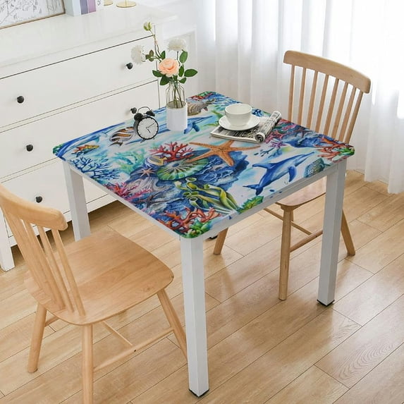 HAOXIT Marine Animals Square Star Bottle Ship Table Cloth Polyester s for Home Decor, Parties, Picnic 46*46