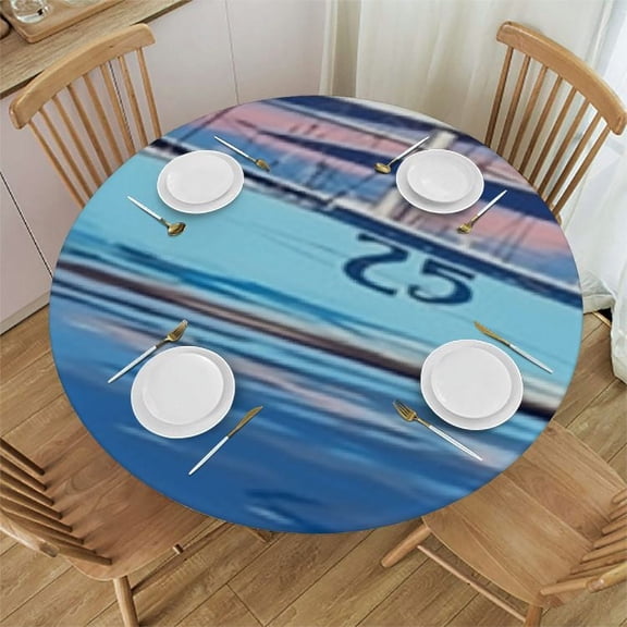 HAOXIT Maritime Ships Table Cloth for Dining Kitchen Home Decor Boats Ship and Decor Tablecloths Sea Cargo Dock Table Cover, Round 46-50