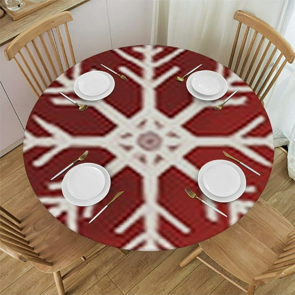 HAOXIT Merry Christmas Tablecloth Red Round Christmas Tablecloth Washable Reusable Tablecloth for Holiday Party Dinner Dining Table Decor 31-35